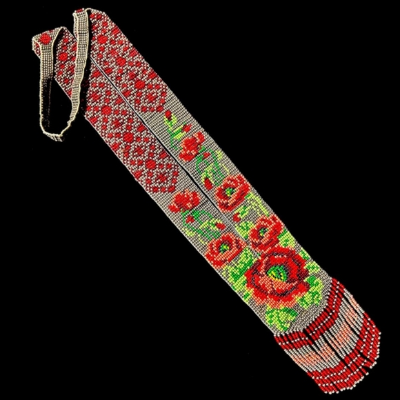 Red Rose Flowers Seed Beaded Necklace Native American Grey Floral L - Picture 9 of 11